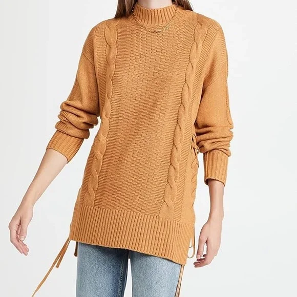WAYF Dani Side Lace-up Sweater In Camel - Picture 1 of 8